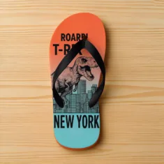 Kinderbadslippers - Oranje met Rexy de T-Rex - Maat 34